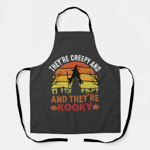 Halloween Creepy Kooky Witch Graveyard Retro Desig Apron