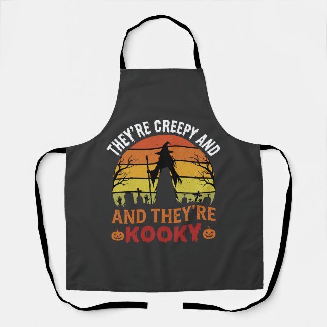 Halloween Creepy Kooky Witch Graveyard Retro Desig Apron (Front)