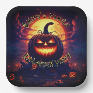 Halloween Creepy Pumpkin Fullmoon Paper Plate