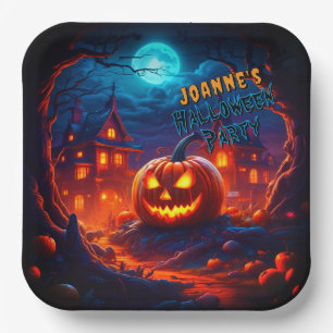 Halloween Creepy Pumpkin Haunted House Fullmoon Paper Plate