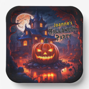 Halloween Creepy Pumpkin Haunted House Fullmoon Paper Plate
