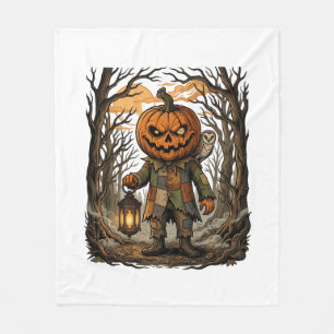 Halloween Creepy Pumpkin Scarecrow Lantern Owl Hau Fleece Blanket