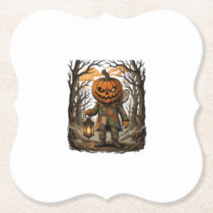 Halloween Creepy Pumpkin Scarecrow Lantern Owl Hau Paper Coaster