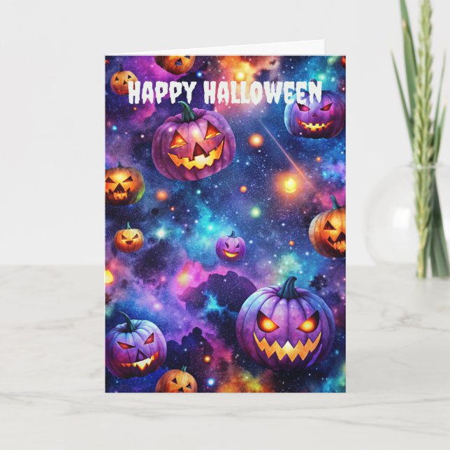 Halloween Creepy Pumpkins and Jack O Lanterns Holiday Card (Front)