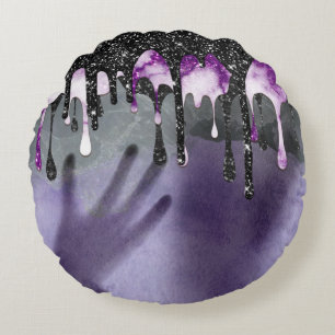 Halloween Creepy Purple And Grey Shadow Alien Round Cushion