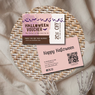 Halloween Creepy Purple White Haunted House Discount Card