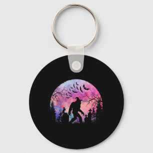 Halloween Creepy Sasquatch In The Cemetery Spooky Key Ring