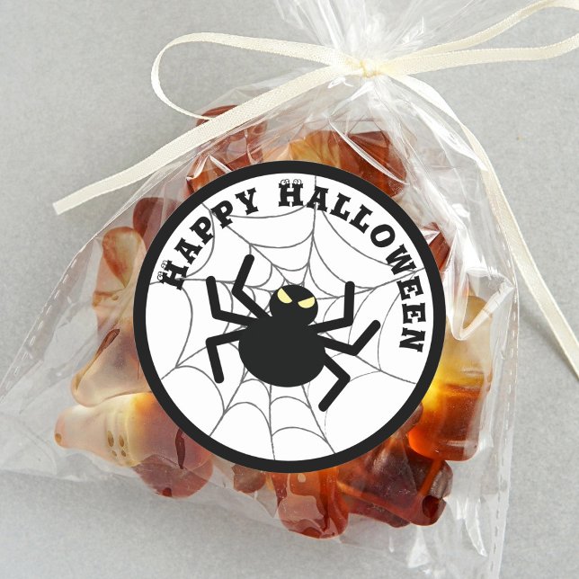 Halloween Creepy Scary Black Itsy Bitsy Spider Web Classic Round Sticker (Creator Uploaded)