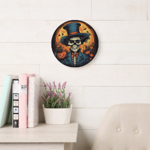 Halloween Creepy Scary Smiling Skeleton Large Clock