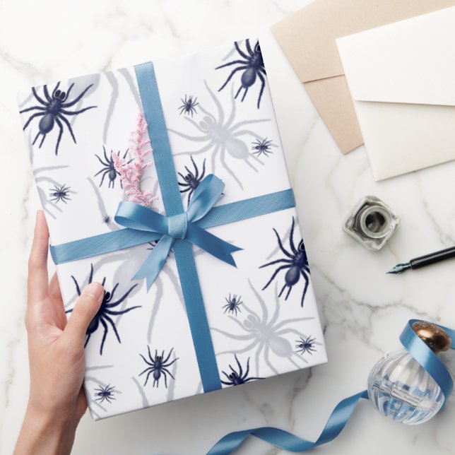 Halloween Creepy Spider Black White Wrapping Paper (Gifting)