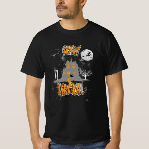 Halloween Creepy Witch Cat Full Moon Orange T-Shirt