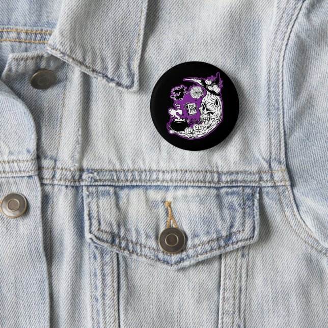 Halloween Crescent Moon Witch Skull 6 Cm Round Badge (In Situ)