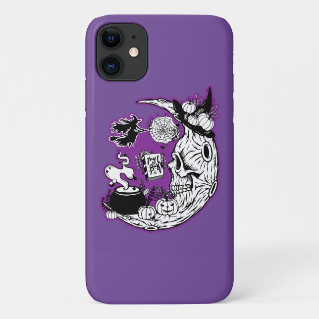 Halloween Crescent Moon Witch Skull Case-Mate iPhone Case (Back)