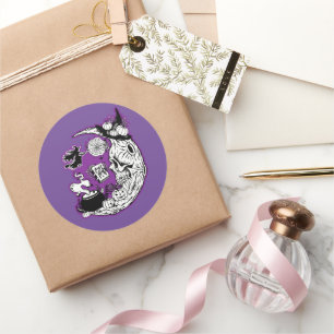 Halloween Crescent Moon Witch Skull Classic Round Sticker