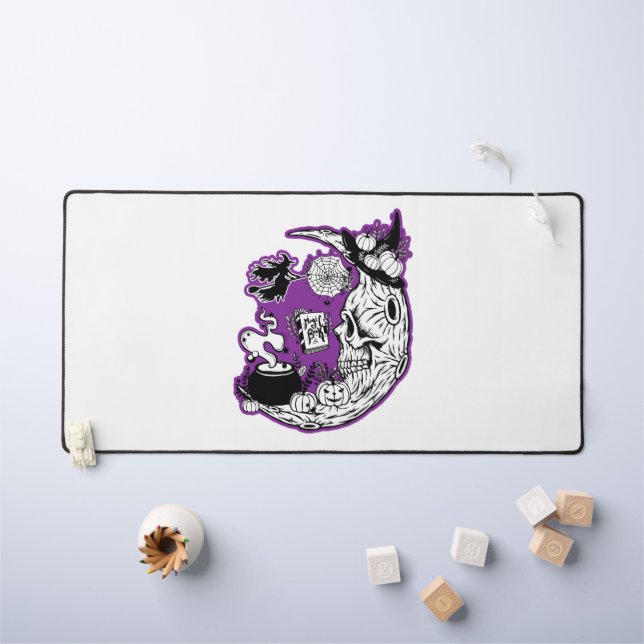 Halloween Crescent Moon Witch Skull Desk Mat (Kids Table)