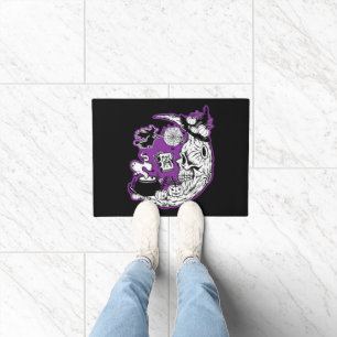 Halloween Crescent Moon Witch Skull Doormat
