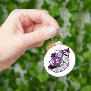 Halloween Crescent Moon Witch Skull Key Ring