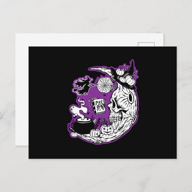 Halloween Crescent Moon Witch Skull Postcard (Front/Back)