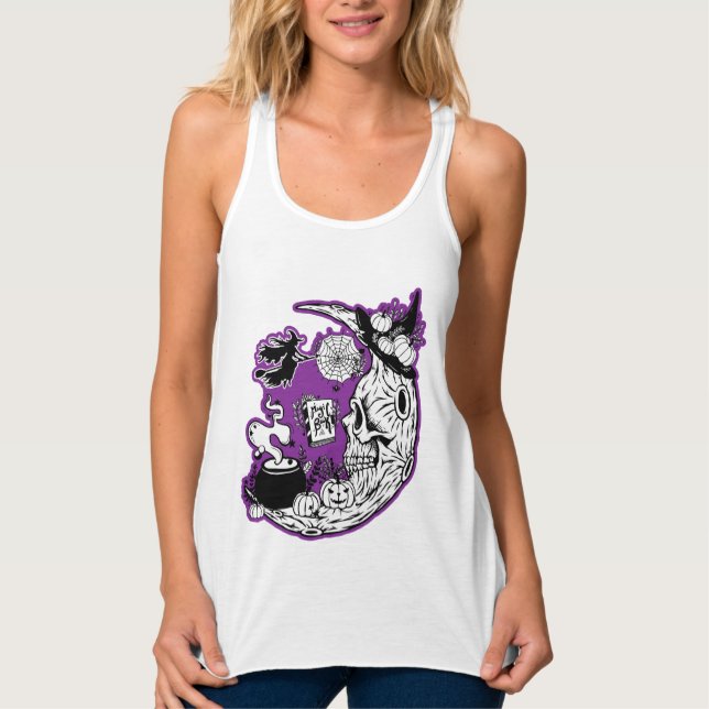 Halloween Crescent Moon Witch Skull Singlet (Front)