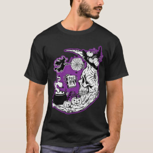 Halloween Crescent Moon Witch Skull T-Shirt