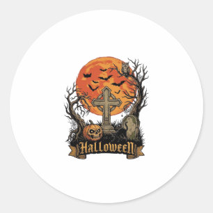 Halloween Cross Gravestone Skull Pumpkin Black Cat Classic Round Sticker