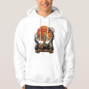 Halloween Cross Gravestone Skull Pumpkin Black Cat Hoodie