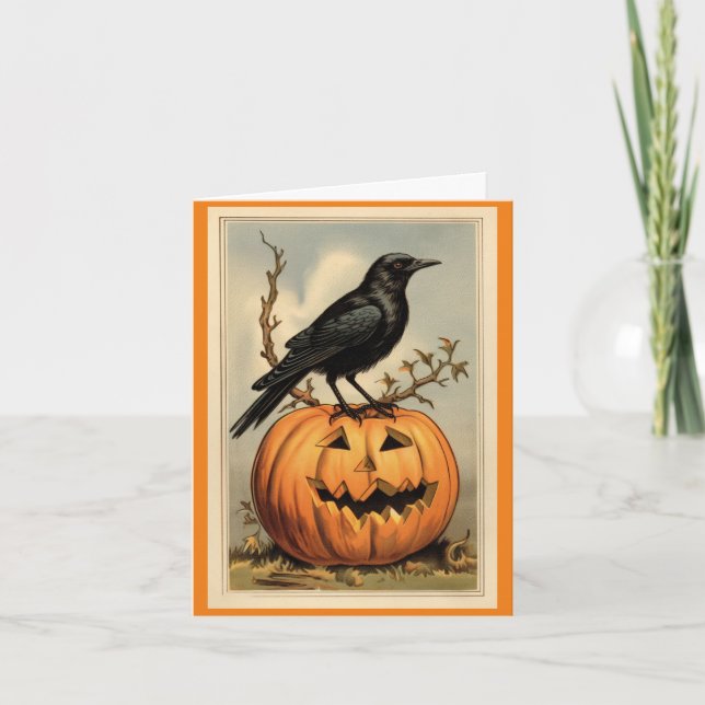Halloween Crow And Pumpkin Greeting Card (Front)