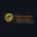 Halloween Crow on Tree with Moon<br><div class="desc">These spooky, creepy Halloween / autumn address labels show a black crow or raven silhouette, perched in a dark, dead leafless tree in front of the full moon in the fog. The orange text is customisable in this easy template. If you love Gothic horror or you plan to host a...</div>