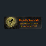 Halloween Crow on Tree with Moon<br><div class="desc">These spooky, creepy Halloween / autumn address labels show a black crow or raven silhouette, perched in a dark, dead leafless tree in front of the full moon in the fog. The orange text is customisable in this easy template. If you love Gothic horror or you plan to host a...</div>