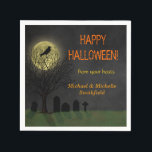 Halloween Crow on Tree with Moon Party Napkin<br><div class="desc">These spooky, creepy Halloween / autumn party paper napkins show a black crow or raven silhouette, perched in a dark, dead leafless tree in front of the full moon in the fog. The text is customisable in this easy template. If you love Gothic horror or you plan to host a...</div>