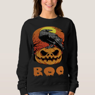 Halloween Crow Raven Moon Pumpkin Costume Boo Sweatshirt