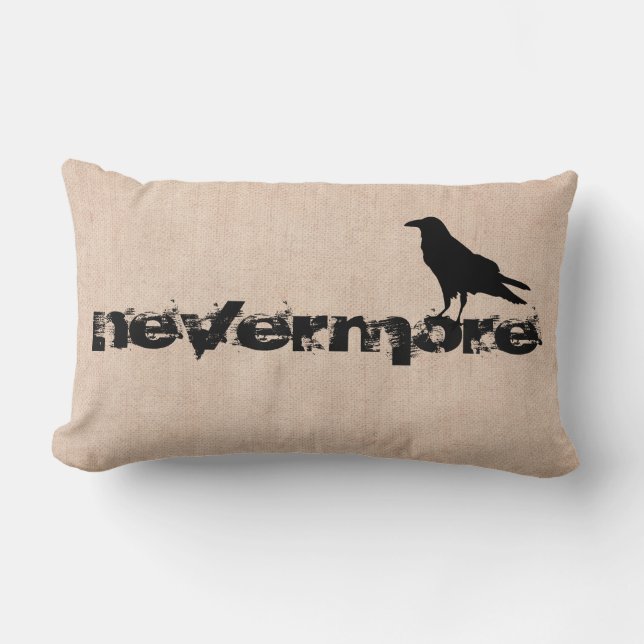 Halloween crow raven nevermore burlap lumbar cushion (Front)