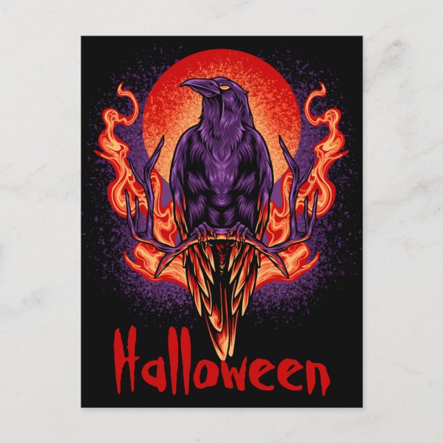 Halloween Crow with Flames Postcard (Front)