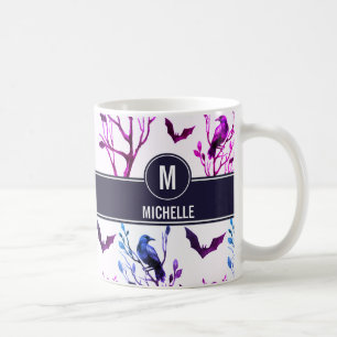 Halloween Crows Bats Monogram Personalised Name Coffee Mug