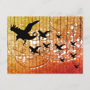 Halloween Crows fly through haunted castle ablaze Postcard