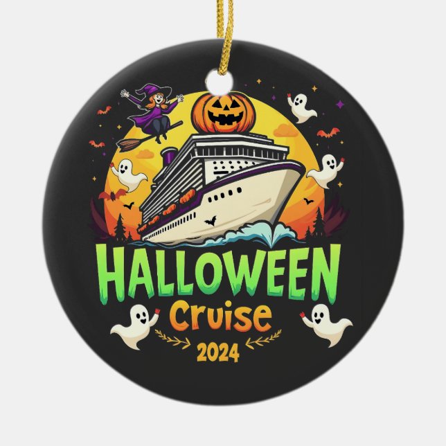 Halloween Cruise 2024 Spooky Cruisng Familly Trip Ceramic Tree Decoration (Front)