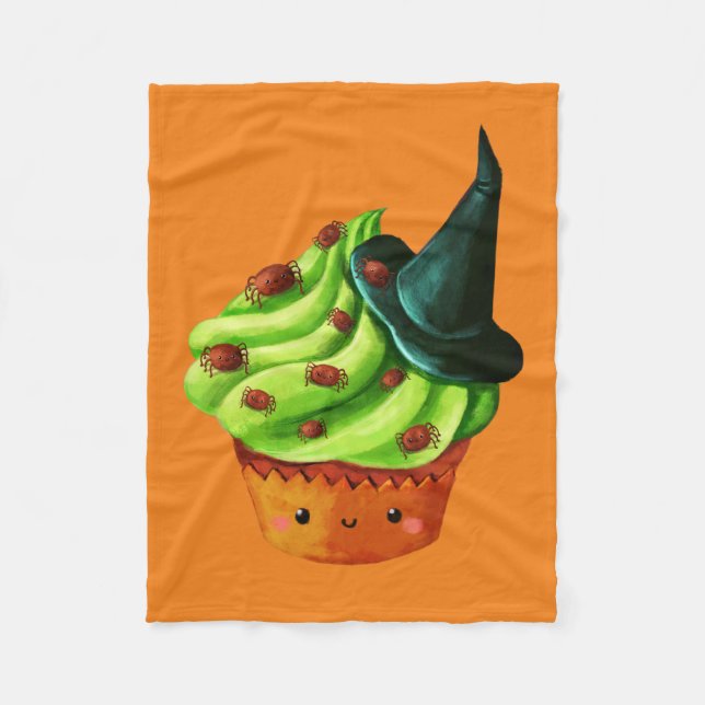 Halloween Cupcake full of tiny spiders Fleece Blanket (Front)