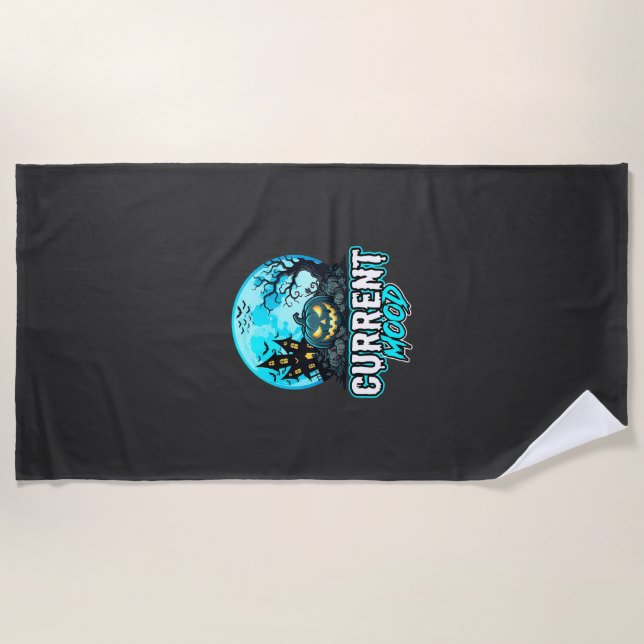 Halloween Current Mood Haunted Pumpkin Beach Towel (Front)