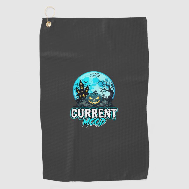 Halloween Current Mood Haunted Pumpkin Golf Towel (Front)