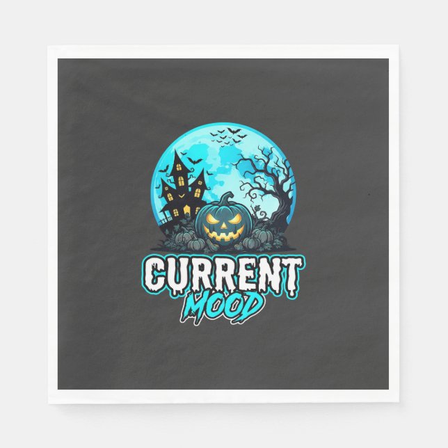 Halloween Current Mood Haunted Pumpkin Napkin (Front)