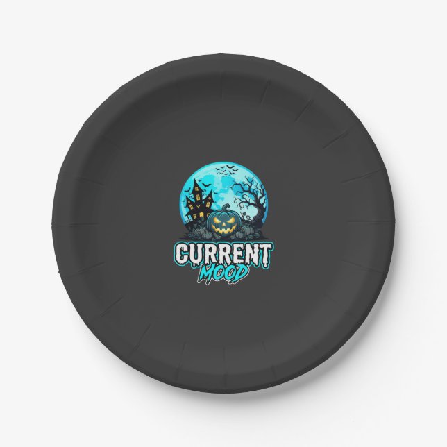 Halloween Current Mood Haunted Pumpkin Paper Plate (Front)