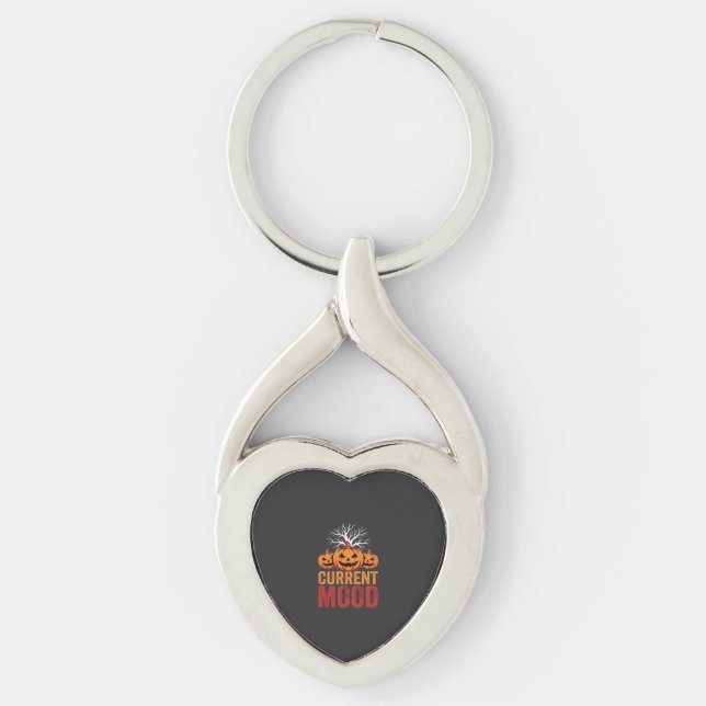 Halloween Current Mood Pumpkin Tree Design Key Ring (Front)