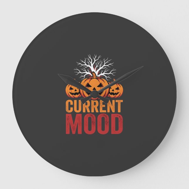 Halloween Current Mood Pumpkin Tree Design Large Clock (Front)