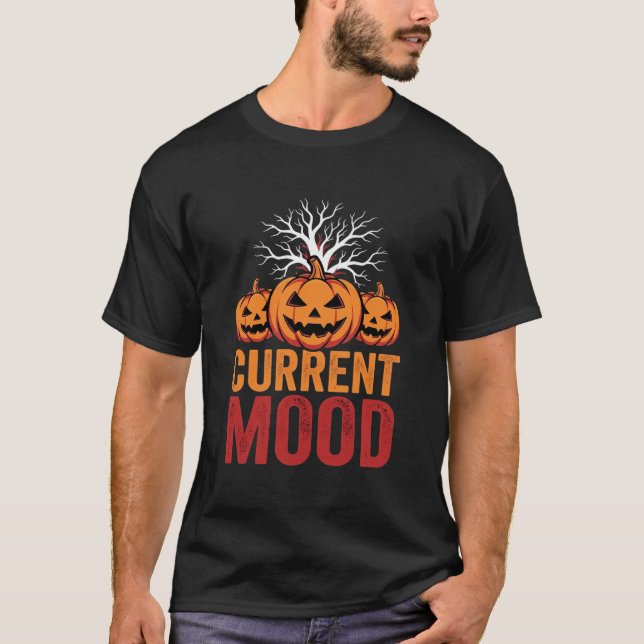 Halloween Current Mood Pumpkin Tree Design T-Shirt (Front)