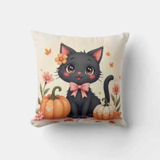 Halloween Cushion Cute Black Cat with Pumpkins