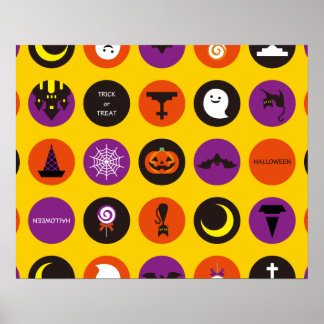 Halloween Custom Cool Whimsical Pattern Yellow Poster