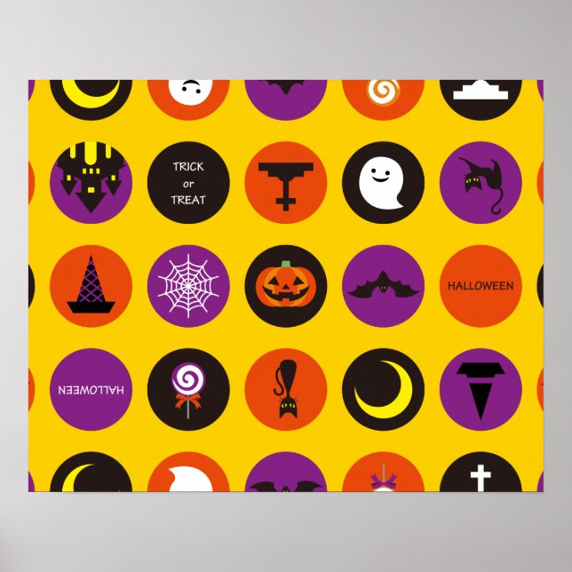 Halloween Custom Cool Whimsical Pattern Yellow Poster (Front)
