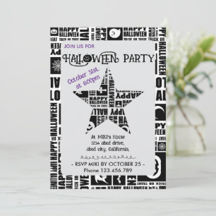 Halloween Custom Cool Whimsical Typography Black Invitation
