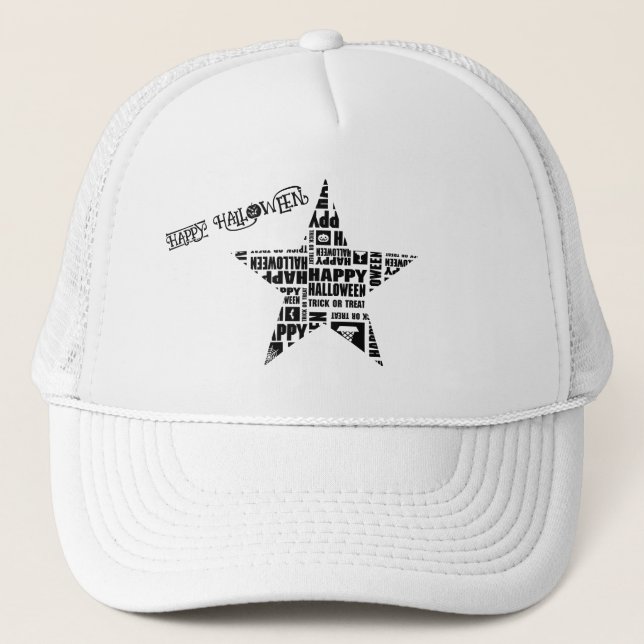 Halloween Custom Cool Whimsical Typography Black  Trucker Hat (Front)