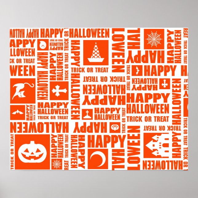 Halloween Custom Cool Whimsical Typography Orange Poster (Front)